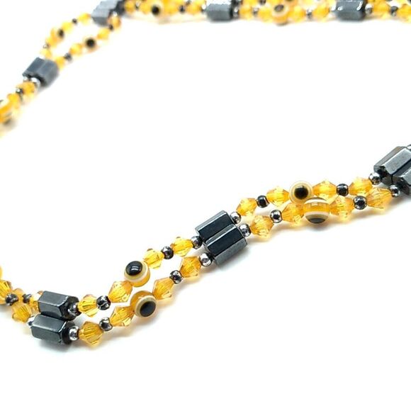 Acrylic Evil Eye Beaded Hematite Magnetic Wrap Bracelet - Picture 6 of 10